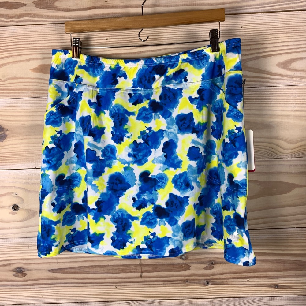JoFit Skort Phoenix Water Women XL Blue Yellow Floral Athletic Golf Tennis Skirt